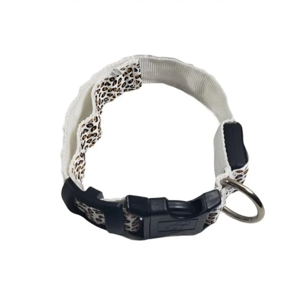 Animal Print Dog Collar with 3 Settings White LED